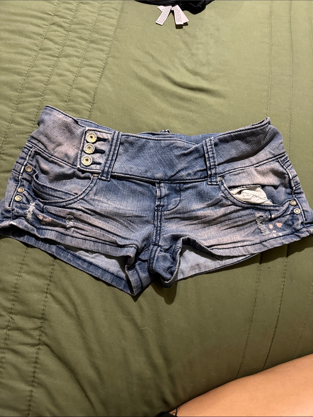 Almost Famous Faded Blue Distressed Low-Rise Denim Shortalls